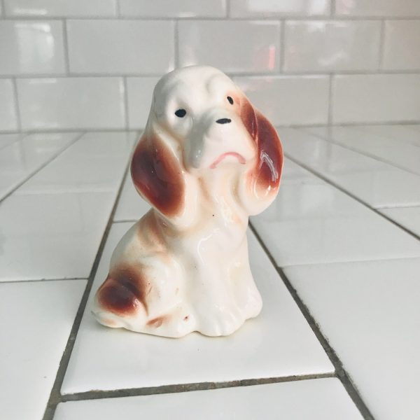 Vintage Porcelain Dog Figurine Miniature 3" Collectible display farmhouse cottage bed and breakfast