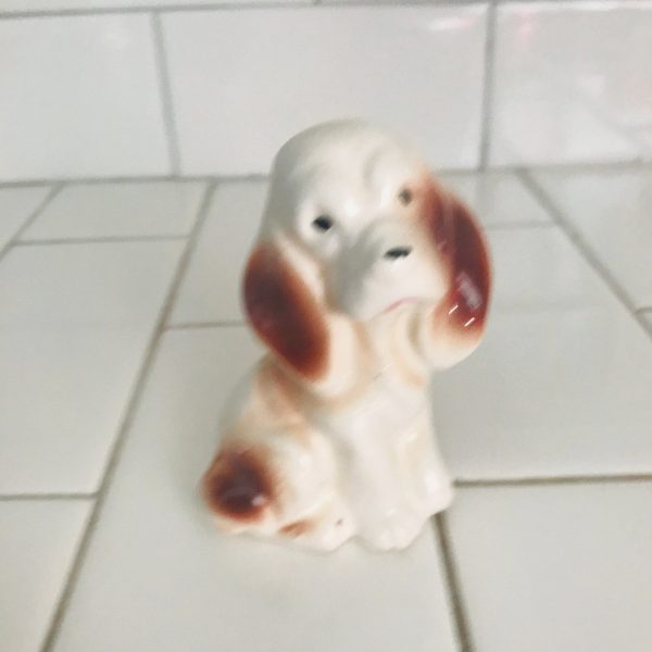 Vintage Porcelain Dog Figurine Miniature 3" Collectible display farmhouse cottage bed and breakfast