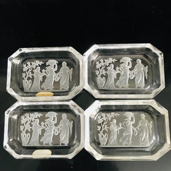 Vintage set of 4  Mythology Greek style cut crystal open salts cellars Czechoslovakia collectible display wedding bridal shower dinning
