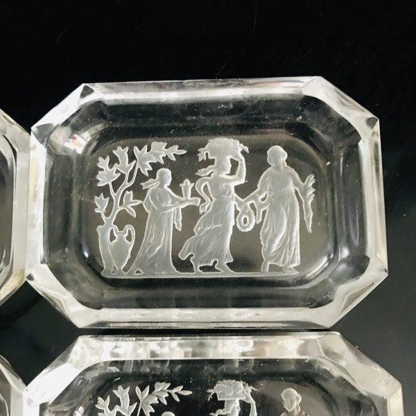 Vintage set of 4  Mythology Greek style cut crystal open salts cellars Czechoslovakia collectible display wedding bridal shower dinning