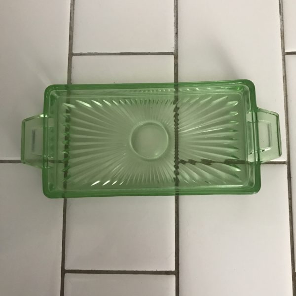 Vintage Uranium Glass butter dish bright green glass farmhouse collectible display kitchen cottage
