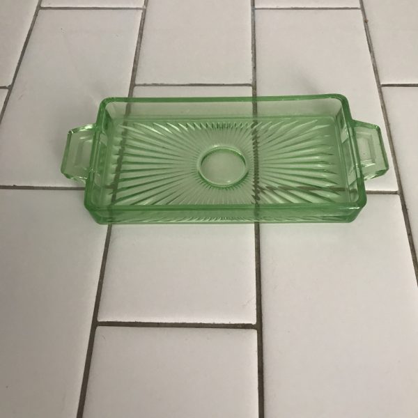Vintage Uranium Glass butter dish bright green glass farmhouse collectible display kitchen cottage