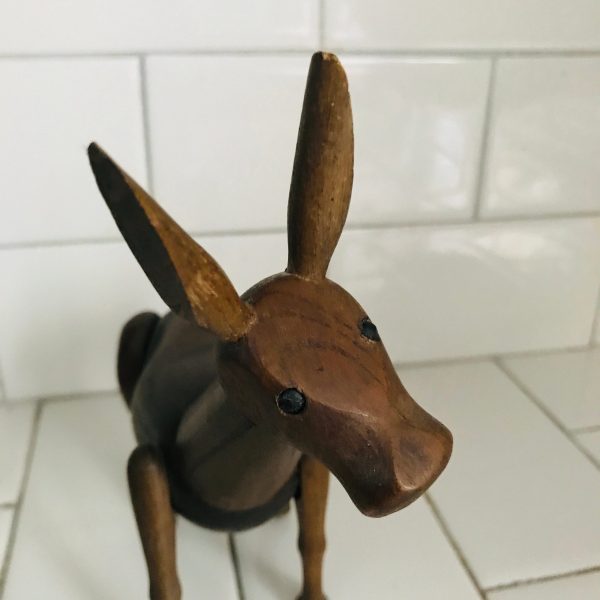 Antique Mule Donkey All Wooden Fully Jointed Nailed on tail Animal farmhouse child's room collectible display hand made Germany