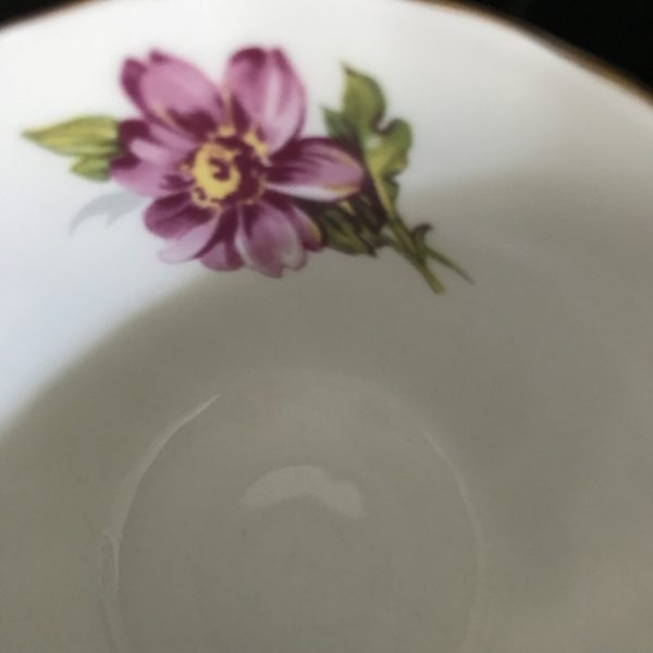 Aynsley Tea Cup and Saucer bold light & dark pink Cosmos flowers gold trim Fine bone china England Collectible Display Farmhouse