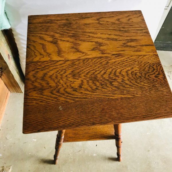 Beauiful Antique square Oak Table 2 tier 28 1/2" tall Collectible Display Farmhouse Cottage Decor Furniture ranch farm antique home decor