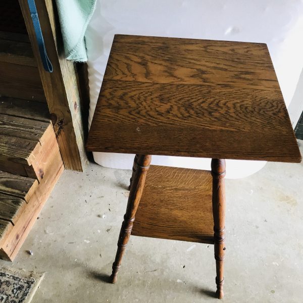 Beauiful Antique square Oak Table 2 tier 28 1/2" tall Collectible Display Farmhouse Cottage Decor Furniture ranch farm antique home decor