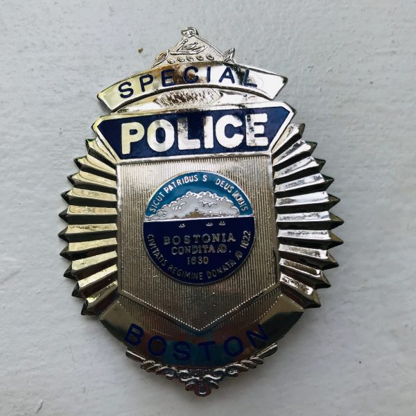 Obsolete Vintage Badge Special Police Boston Silver with blue enamel Special across the top