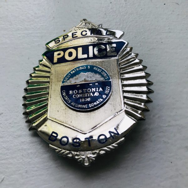 Obsolete Vintage Badge Special Police Boston Silver with blue enamel Special across the top