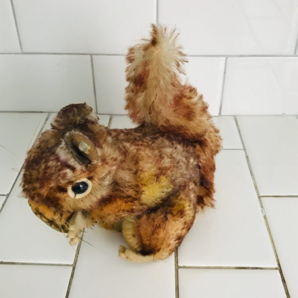 Perri Steiff Squirrel Plush Animal 1950's Mohair 6" with ear button and velvet acorn collectible display farmhouse child's room