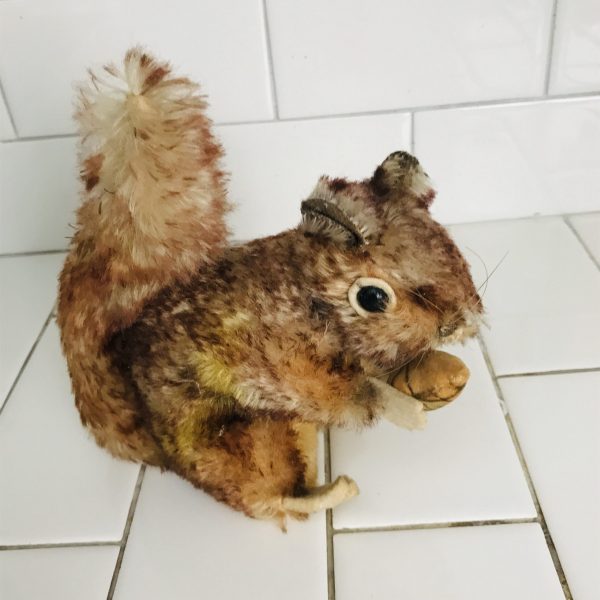Perri Steiff Squirrel Plush Animal 1950's Mohair 6" with ear button and velvet acorn collectible display farmhouse child's room