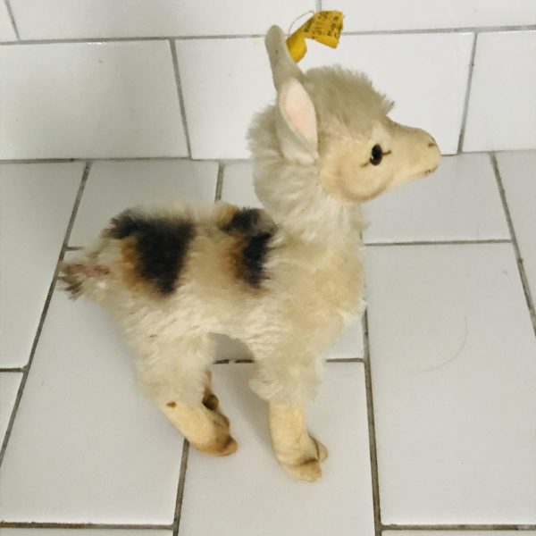 Steiff Llama Plush Animal Lama Mini Mohair 7" tall 1950's collectible display farmhouse child's room Vintage