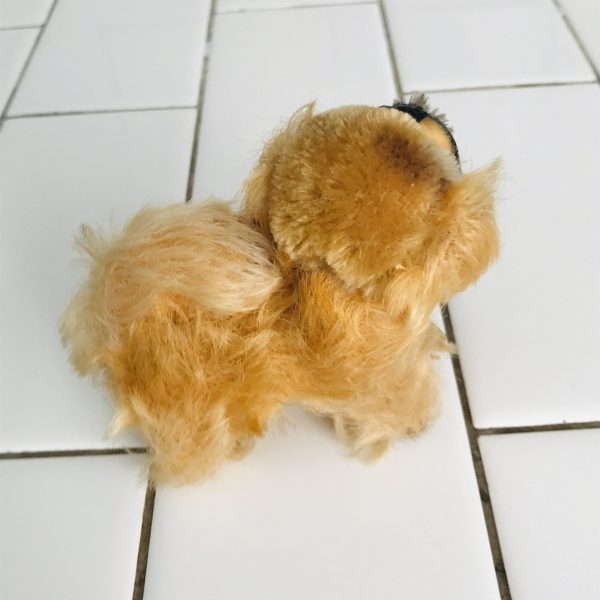 Steiff Pekinese Plush Animal 1960's Mini Mohair Peky 3" with nneck tag and bow collectible display farmhouse child's room