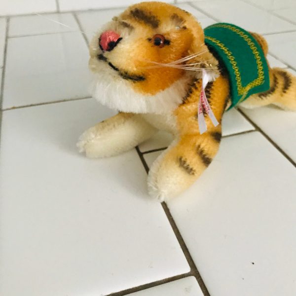 Steiff Tiger Plush Animal 1960's Mini Mohair Bengal Tiger tag marked NOT FOR SALE Steiff collectible display farmhouse  Circus series