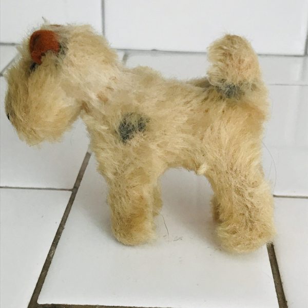 Steiff Wire Hair Terrier Plush Animal 1930's Mini Mohair 3" tall no tags  collectible display farmhouse child's room Vintage
