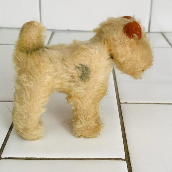 Steiff Wire Hair Terrier Plush Animal 1930's Mini Mohair 3" tall no tags  collectible display farmhouse child's room Vintage