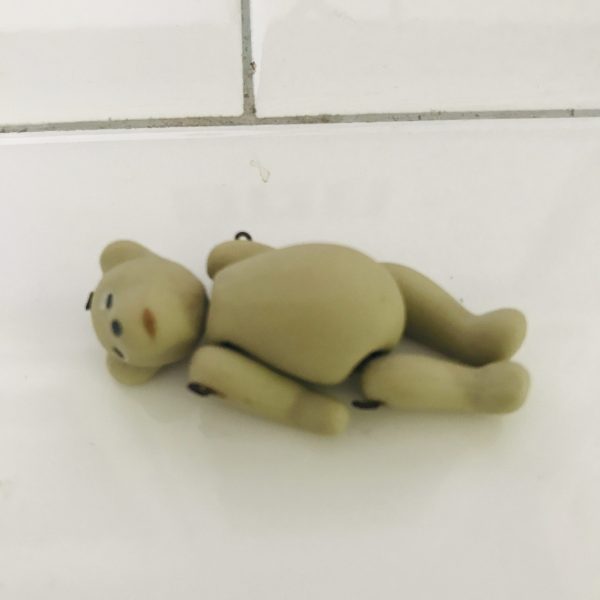 Vintage Bear tiny fully jointed porcelain bisque wired collectible display farmhouse cottage mini's