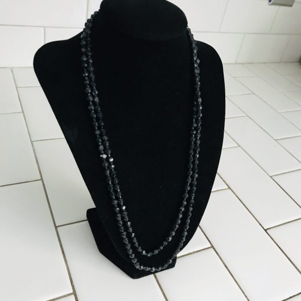Vintage Necklace black Onyx 42" single or double strand beaded jewelry hand strung