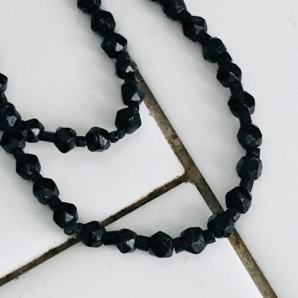 Vintage Necklace black Onyx 42" single or double strand beaded jewelry hand strung