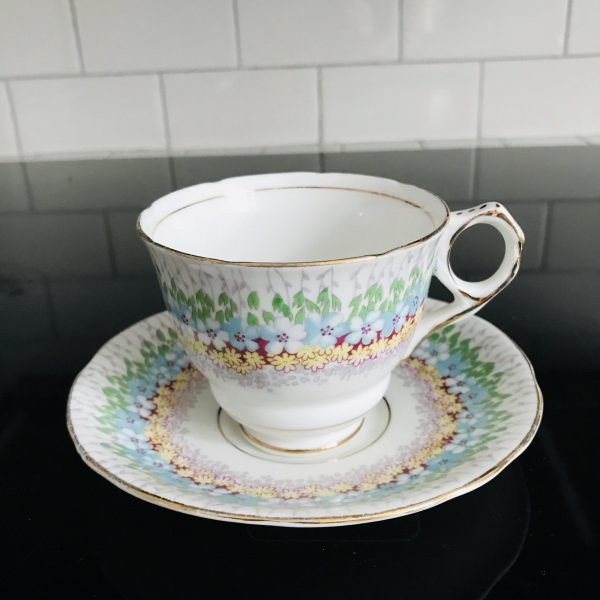 Vintage Royal Staffordshire tea cup and saucer Glendale England Fine bone china CHINTZ floral gold trim farmhouse collectible display dining