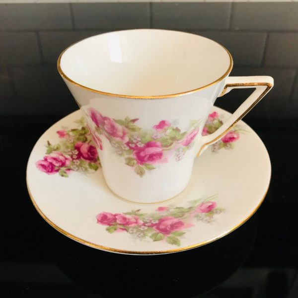 Vintage Windsor Tea cup and saucer Fine bone china Pink Roses England numbered gold trim farmhouse collectible display dining serving