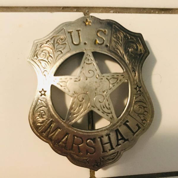 Antique Badge Old West US Marshal Coin Silver or Silverplate "C' clasp collectible memorabilia