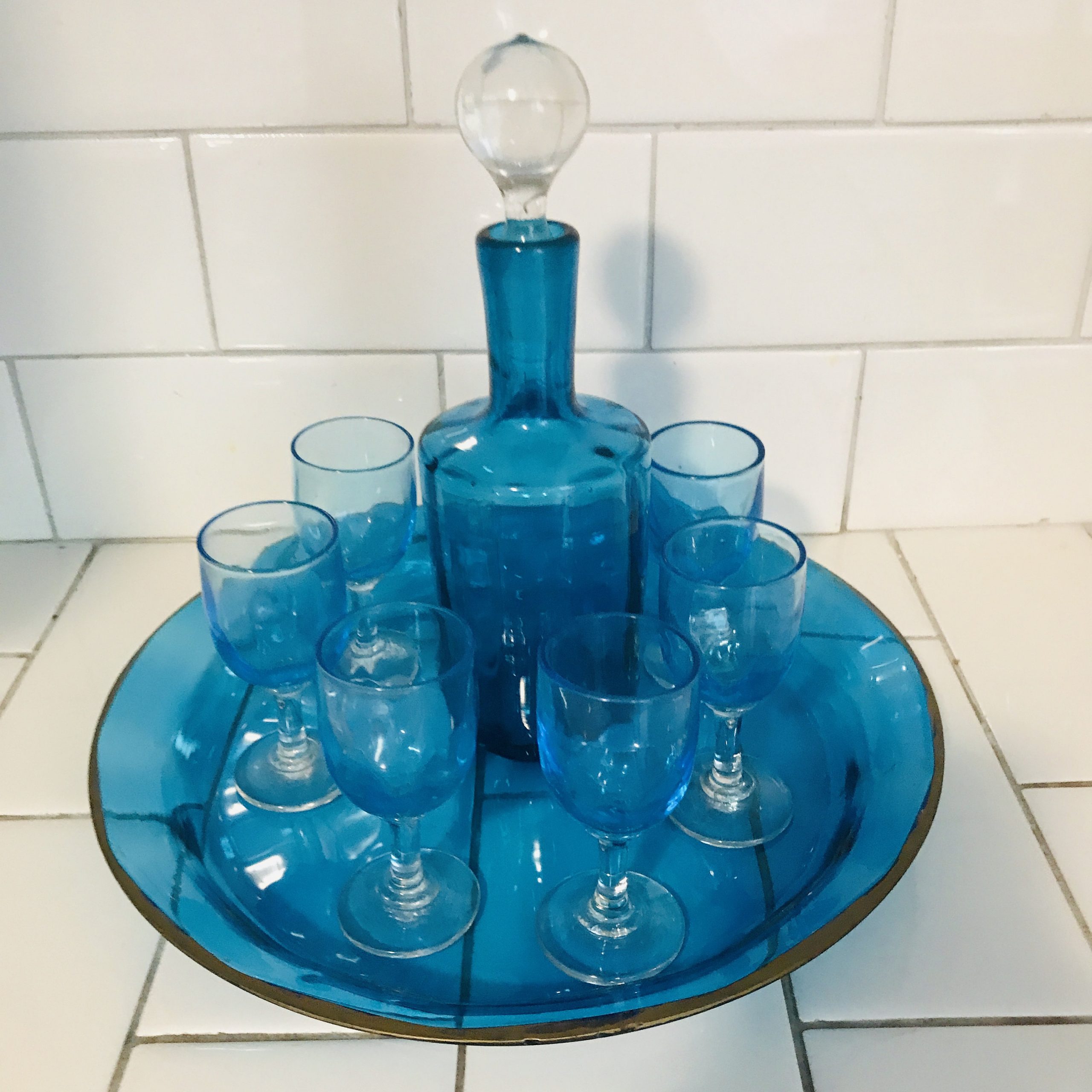 Blue Grey Carafe Set with Glasses & Tray — everdreamcraft