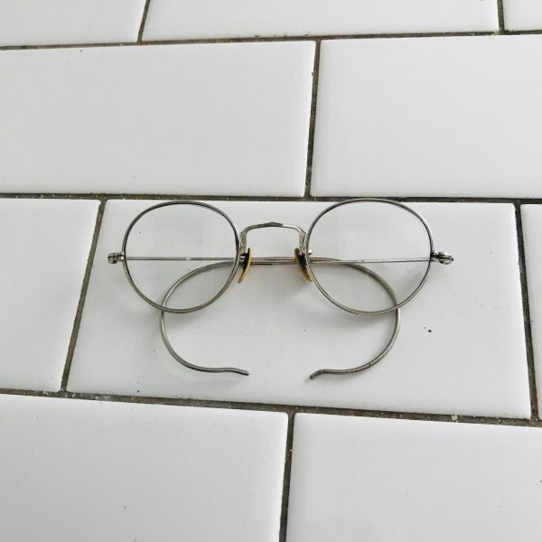 Antique eyeglasses silver ornate patterned wire rim collectible display farmhouse office eye glasses