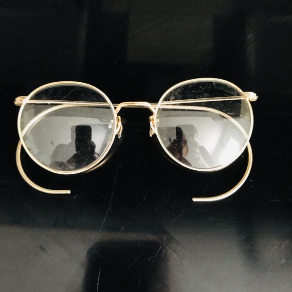 Antique eyeglasses wire rims and bows movie theater prop collectible display office mid century atomic hipster mod