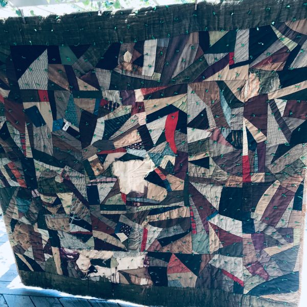 Antique hand made Crazy quilt turn of the century needs repair farmhouse collectible display repair piece
