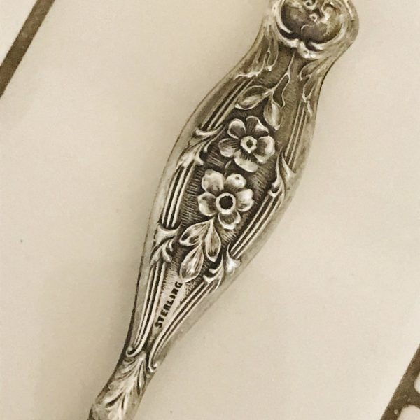 Antique Sterling Silver Shoe button hook collectible display ornate handle farmhouse museum TV movie prop