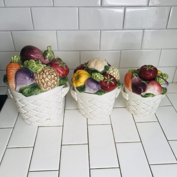 Canister Set Fruit baskets Fitz and Floyd 1995 Classic Country Gourmet Storage sealing lids farmhouse display collectible Fruit baskets