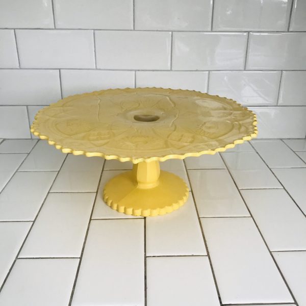 Large Cake Stand Plate with Dome Bright Iroquois glass Yellow Pedestal 12" display collectible wedding bridal baby shower Special event
