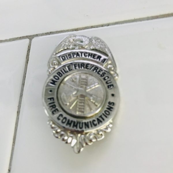 Obsolete Badge Dispatcher 1 Mobile Fire/Rescue Fire Communications Alabama Silver hat badge Blackinton #B532 collectible memorabilia