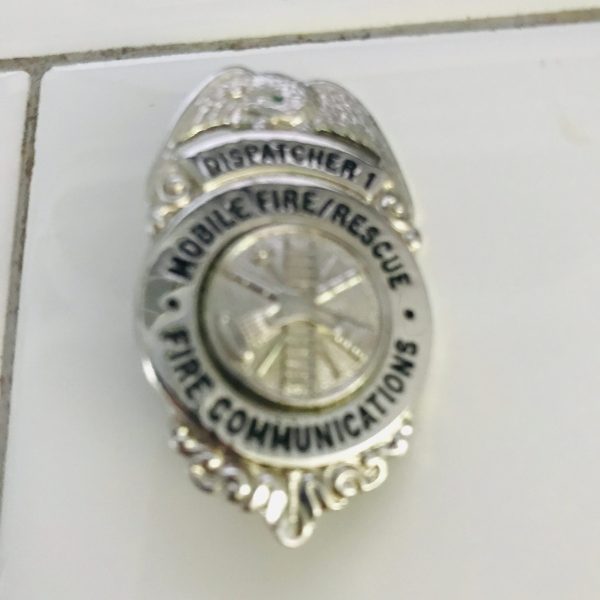 Obsolete Badge Dispatcher 1 Mobile Fire/Rescue Fire Communications Alabama Silver hat badge Blackinton #B532 collectible memorabilia