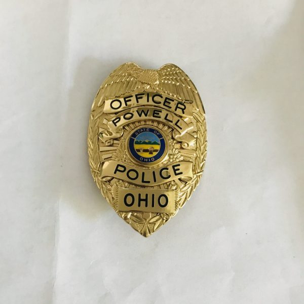 Officer Powell Police Ohio Hi Glo by Blackinton Ornate background with Eagle top enameled center silver with black collectible memorabilia
