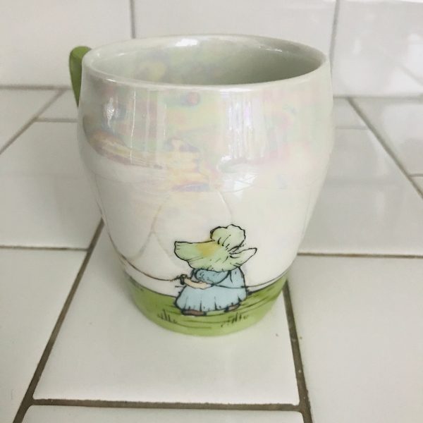 Vintage 1926 hand painted Bavarian Coffee cup Mug Iridescent holly hobbie style farmhouse