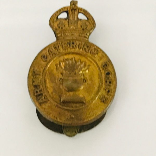 Vintage Badge WWll British hat badge collectible display memorabilia King's Crown Gold tone metal military militaria