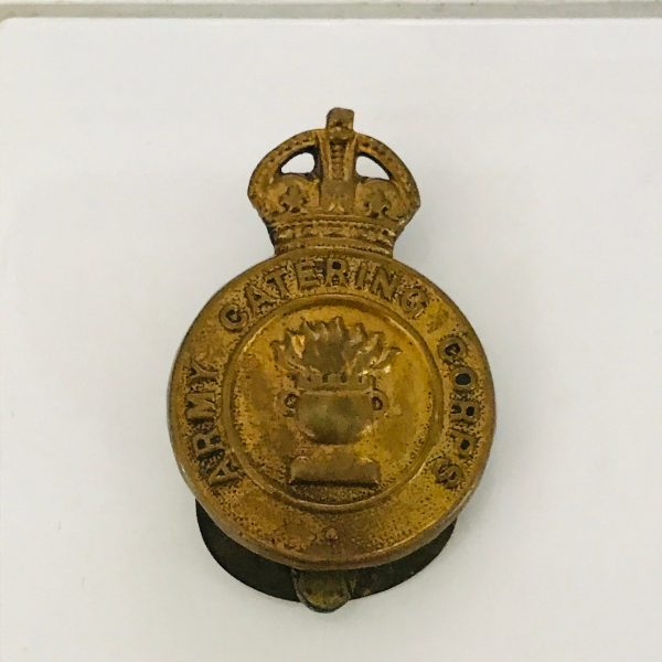 Vintage Badge WWll British hat badge collectible display memorabilia King's Crown Gold tone metal military militaria