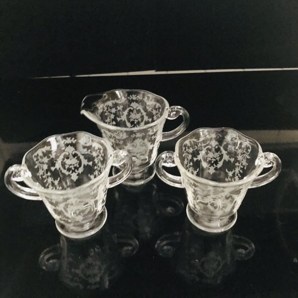 Vintage cream and 2 sugar bowls Fostoria Crystal Navarre Pattern