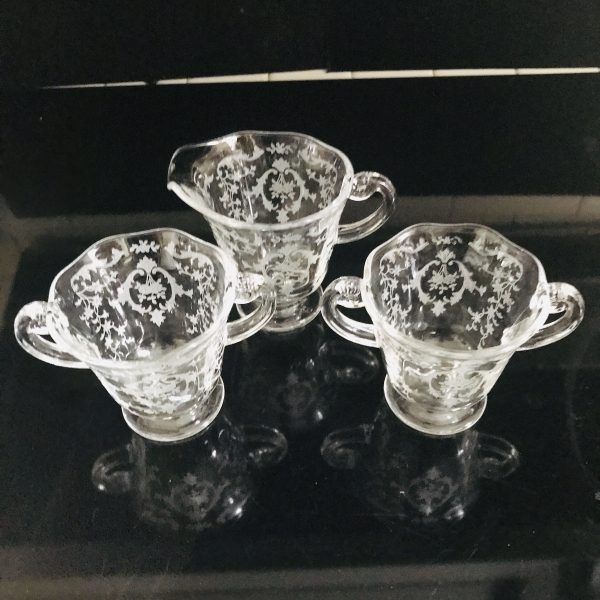 Vintage cream and 2 sugar bowls Fostoria Crystal Navarre Pattern