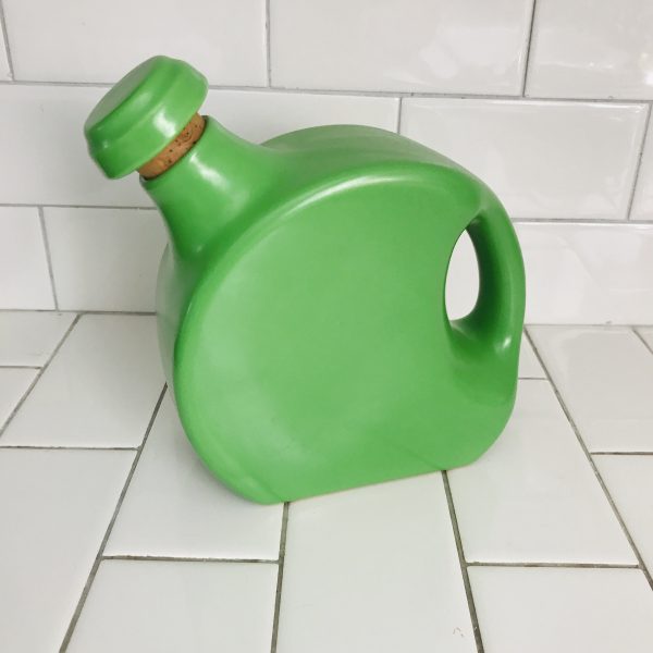 Vintage Disc Pitcher with Lid Bright Green Pattern Pottery farmhouse collectible retro kitchen water iced tea display