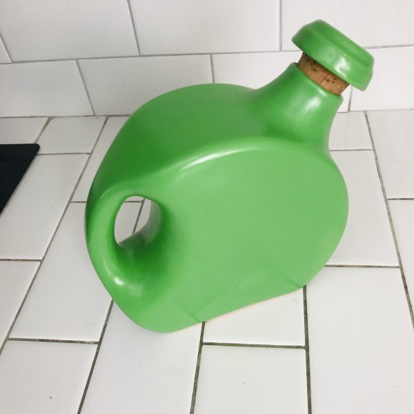 Vintage Disc Pitcher with Lid Bright Green Pattern Pottery farmhouse collectible retro kitchen water iced tea display