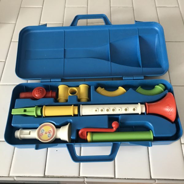 Vintage Fisher Price Crazy Horn Set Complete in case collectible toys display noise maker toddler