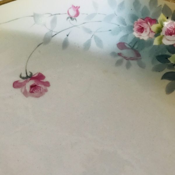 Vintage Footed Bowl Beautiful Nippon Hand painted Pink Roses & buds heavy gold trim gold scalloped feet ornate bed and breakfast farmhouse