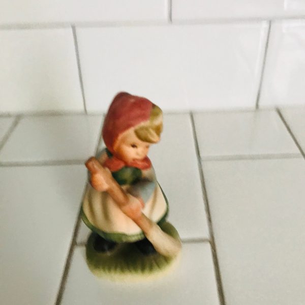 Vintage Girl Figurine withbroom Hummel Style made in Japan collectible display fine bone china England farmhouse cottage