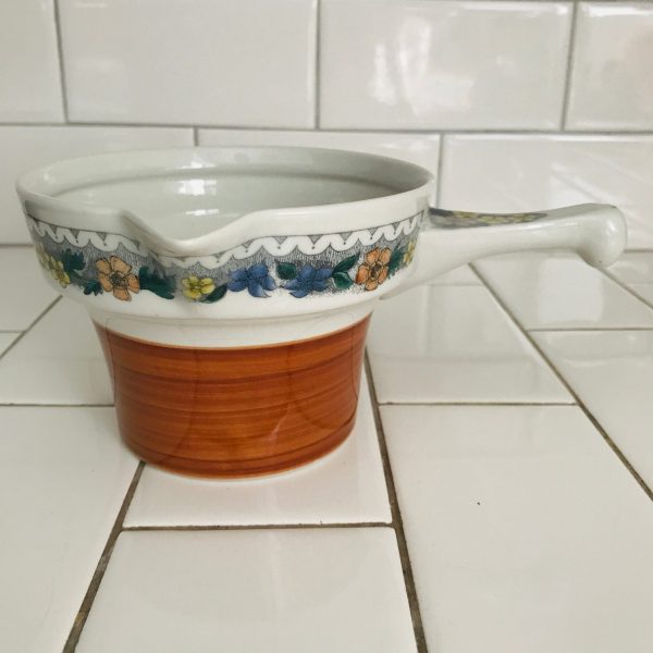 Vintage Gravy boat with spout and handle Goebel W Germany Bavaria Country pattern fine bone china farmhouse display rust color blue floral