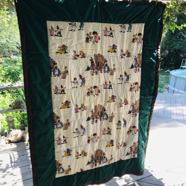 Vintage hand made Baby Toddler Quilt Beatrix Potter pattern machine sewn 50" x 68 farmhouse cottage cabin bedroom lodge show piece