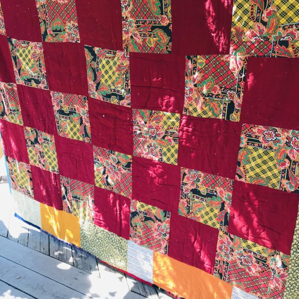 Vintage hand made Crazy Quilt mostly wool 72" x 78" heavy weight completely hand sewn farmhouse cottage cabin bedroom lodge show piece