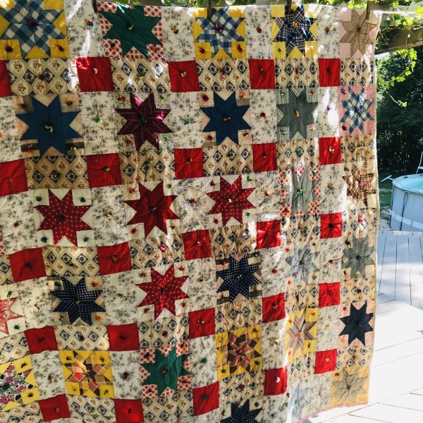 Vintage hand made Star pattern Quilt cotton 72" x 82" medium weight completely hand sewn farmhouse cottage cabin bedroom lodge show piece