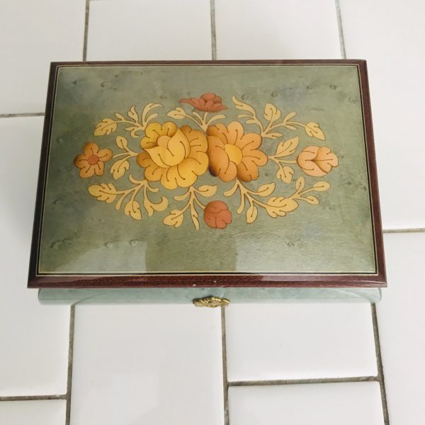 Vintage Hand Painted Trinket Jewelry Storage Box Musical Italy Flowers Original Swiss Movement  Reuge Music of the night AL Webber